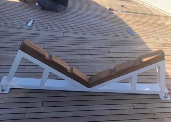 Routing 15mm thick plates into a brand new teak deck is not a job for the faint hearted!