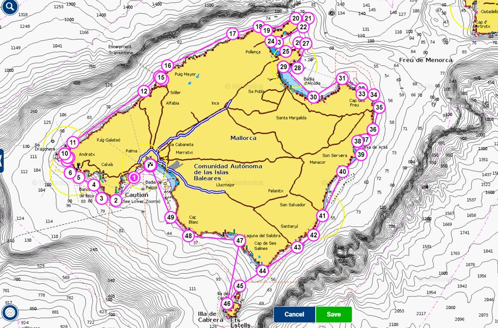 Map of Mallorca to calculate how long it takes to sail around